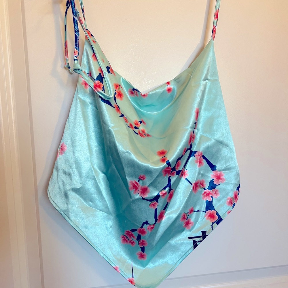 CURRENT MOOD Mint Cherry Blossom Silk Halter